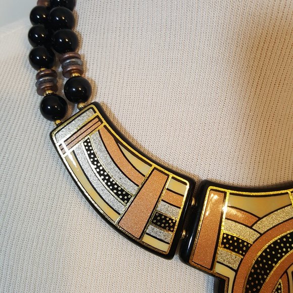 Vintage Statement Piece Necklace Made in Japan Copper Gold Black Silver 16 Inch - Picture 2 of 6